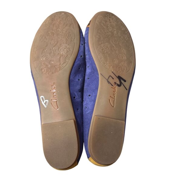 Clarks Womens Size 7 Blue & Brown Leather Ballet Flats With Bow Accent - Picture 5 of 6